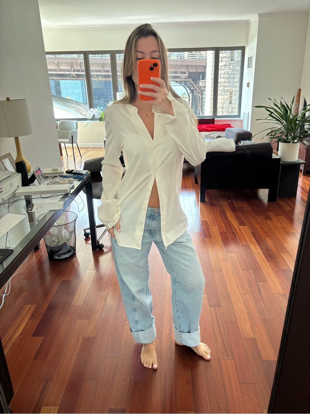 Relaxed white button down shirt